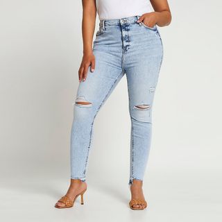 River Island + Plus High Rise Skinny Ripped Jeans
