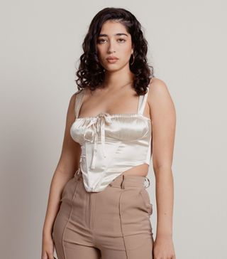 Tobi + Daizy Satin Ruched Bust Corset Top in Ivory
