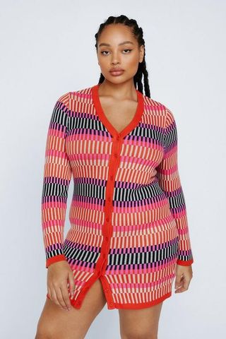 Nasty Gal + Plus Size Contrast Stripe Button Up Knit Mini Dress