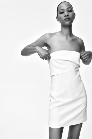 Zara + Strapless Linen Blend Dress