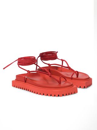 The Attico + Lace-Up Leather Thong Sandals