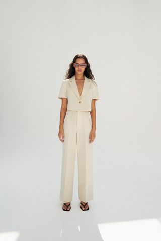 Zara + Linen Blend Crop Blazer