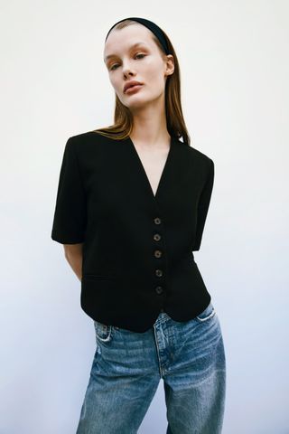 Zara + Lapelless Cropped Blazer