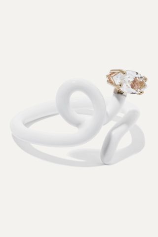Bea Bongiasca + Baby Vine Tendril Enamel, Gold and Rock Crystal Ring