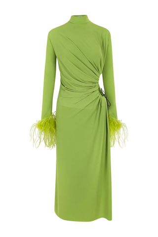 Jc Pajares + Cut-Out Midi Dress With Feather-Trimmed Cuffs