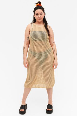 Monki + Beige Long Crochet Dress