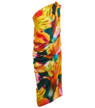 Dries Van Noten + One-Shoulder Draped Floral Midi Dress