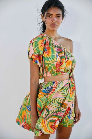 Farm Rio + MacAw Leaves One-Shoulder Mini Dress