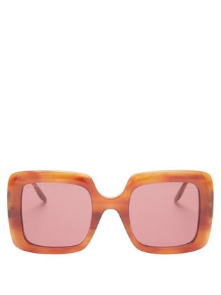 Gucci + GG Square Marbled-Acetate Sunglasses