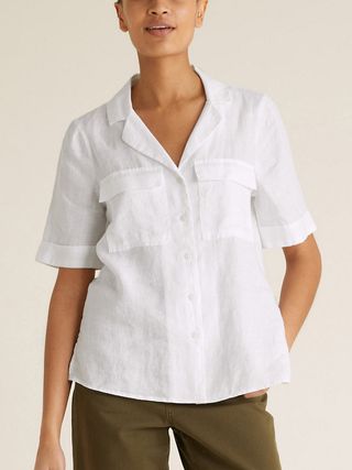 M&S Collection + Pure Linen Collared Short Sleeve Shirt