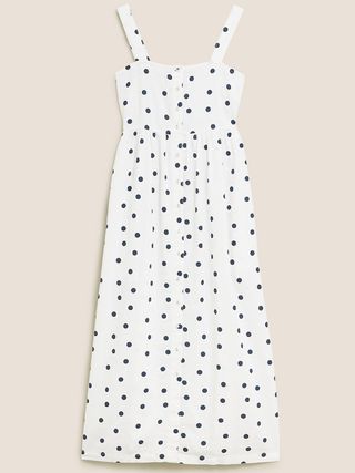 M&S Collection + Linen Polka Dot Midi Waisted Dress