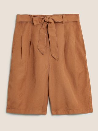 M&S Collection + Linen High Waisted Pleat Front Long Shorts