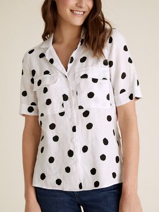 M&S Collection + Pure Linen Polka Dot Short Sleeve Shirt