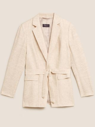 M&S Collection + Linen Relaxed Belted Blazer