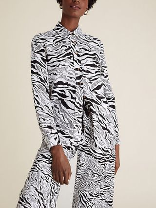 M&S Collection + Pure Linen Animal Print Long Sleeve Shirt