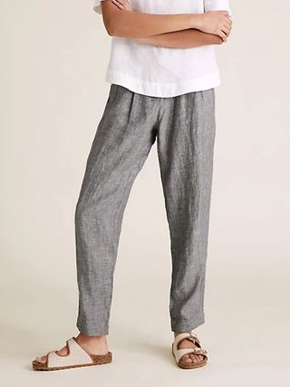 M&S Collection + Pure Linen Tapered Ankle Grazer Trousers