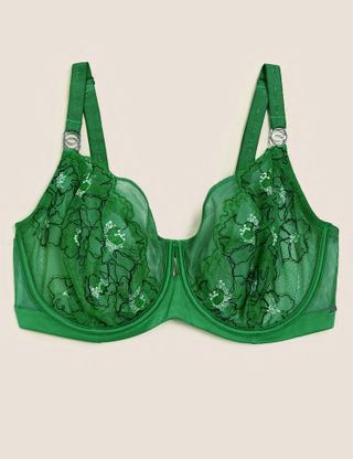 Marks & Spencer + Allure Embroidered Underwired Balcony Bra F-H in Green