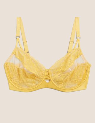 Marks & Spencer + Graphic Floral Lace Underwired Full Cup Bra F-H in Yellow