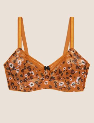 Marks & Spencer + Printed Mesh Underwired Max Support Bra F-J in Retro Floral