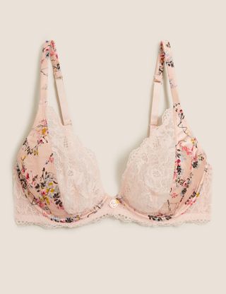 Marks & Spencer + Silk & Lace Non Padded Plunge Bra B-G in Pink Floral