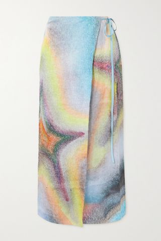Acne Studios + Printed Linen Wrap Skirt