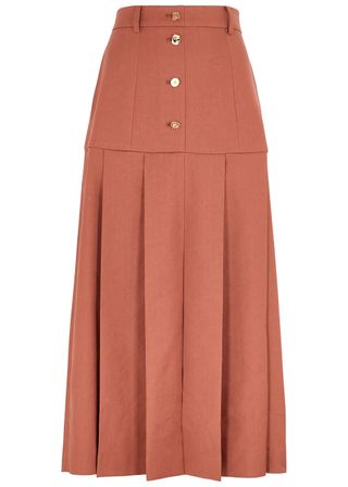 Rejina Pyo + Rust Linen-Blend Skirt