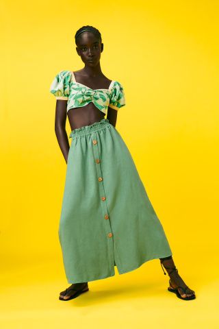 Zara + Linen-Blend Cape Skirt