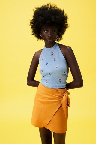 Zara + Linen-Blend Wrap Skirt