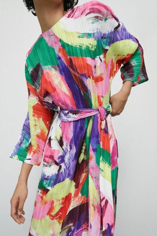 Warehouse + Printed Plisse Batwing Midi Dress