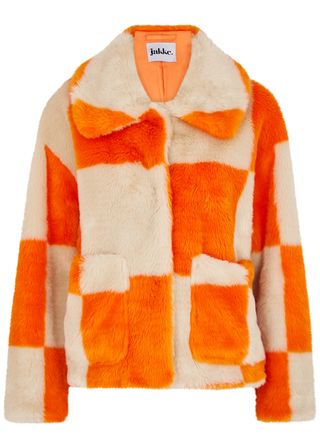 Jakke + Traci Checkered Faux Fur Jacket