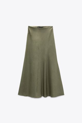 Zara + Linen-Blend Midi Skirt