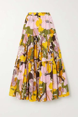 La Doublej + Big Tiered Floral-Print Cotton and Silk-Blend Maxi Skirt