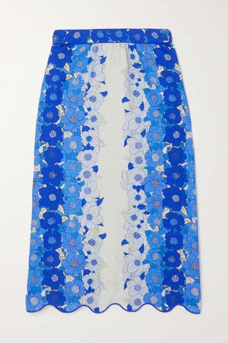 Farm Rio + Scalloped Floral-Print Linen-Blend Midi Skirt
