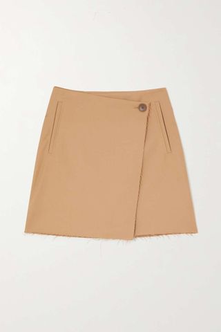 By Malene Birger + Esmaa Frayed Stretch Recycled-Twill Mini Wrap Skirt