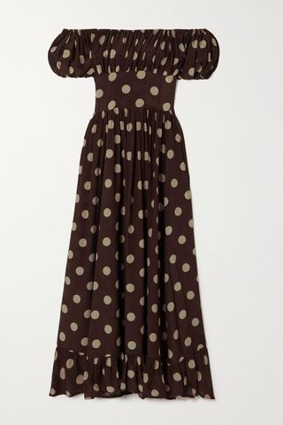 Evarae + Hestia Off-the-Shoulder Polka-Dot Organic Silk-Georgette Maxi Dress