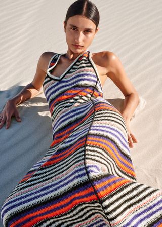 ME+ EM + Cotton Crochet Stripe Knit Maxi Dress