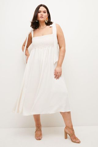 Karen Millen + Plus Size Shirred Bodice Midi Dress