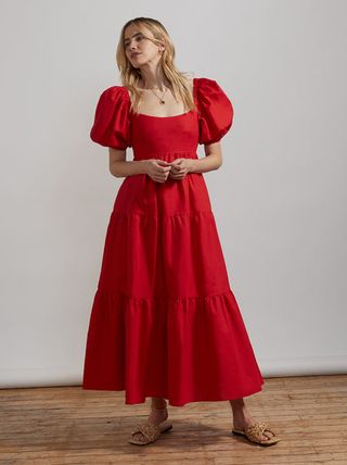Kitri + Gianna Tie Back Red Cotton Maxi Dress