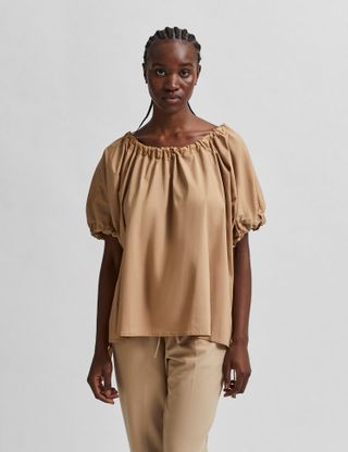 Selected + Femme Cotton Puff Sleeve Top