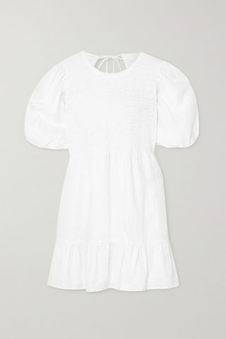Faithfull the Brand + Lorica White Cotton Shirred Mini Dress
