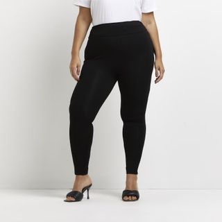 River Island + Plus Black High Waisted Jersey Leggings