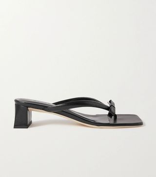 BY FAR + Bibi Bow-Embellished Crinkled Glossed-Leather Sandals