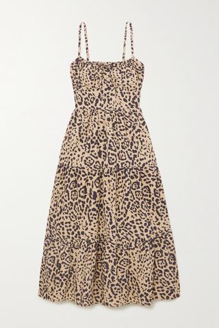 Faithfull the Brand + Alexia Leopard-Print Gathered Cotton-Poplin Midi Dress