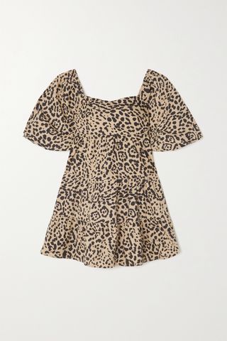 Faithfull the Brand + Eryn Tie-Detailed Tiered Leopard-Print Cotton-Poplin Mini Dress
