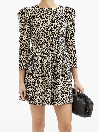 Batsheva + Crystal-Button Leopard-Print Velvet Mini Dress