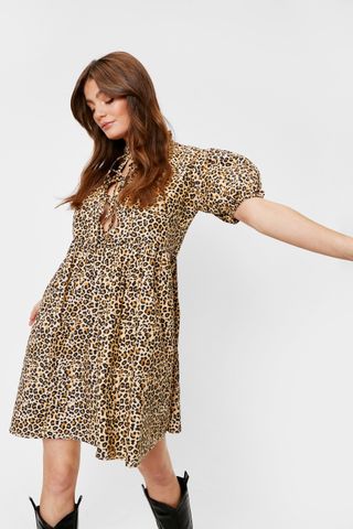 NastyGal + Leopard Print Tie Front Smock Dress