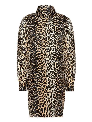Ganni + Leopard-Print Silk-Blend Satin Mini Dress