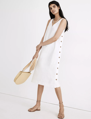 Madewell + Linen-Cotton Side-Button Midi Dress