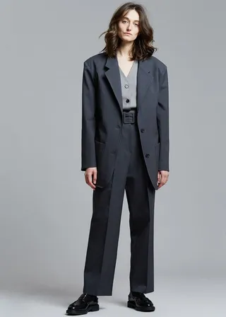 The Frankie Shop + Elongated Tailored Suit Blazer in Asphalt