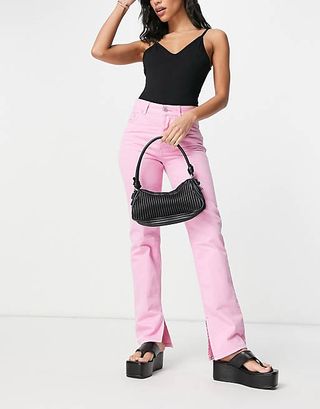 ASOS Design + Mid Rise '90s Straight Leg Split Hem Jeans